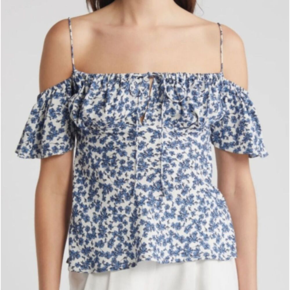 Faithfull the Brand Floral Print Off Shoulder Floral Top Size 6